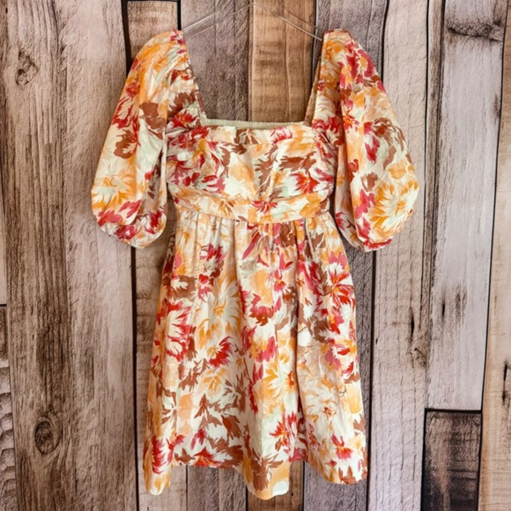 Abercrombie & Fitch Dress Emerson Poplin Puff Sleeve Floral Smocked Mini Medium